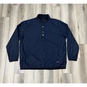 VTG Nike Mens Navy Blue Nylon Pullover Half Zip Windbreaker Jacket Sz XL 90s